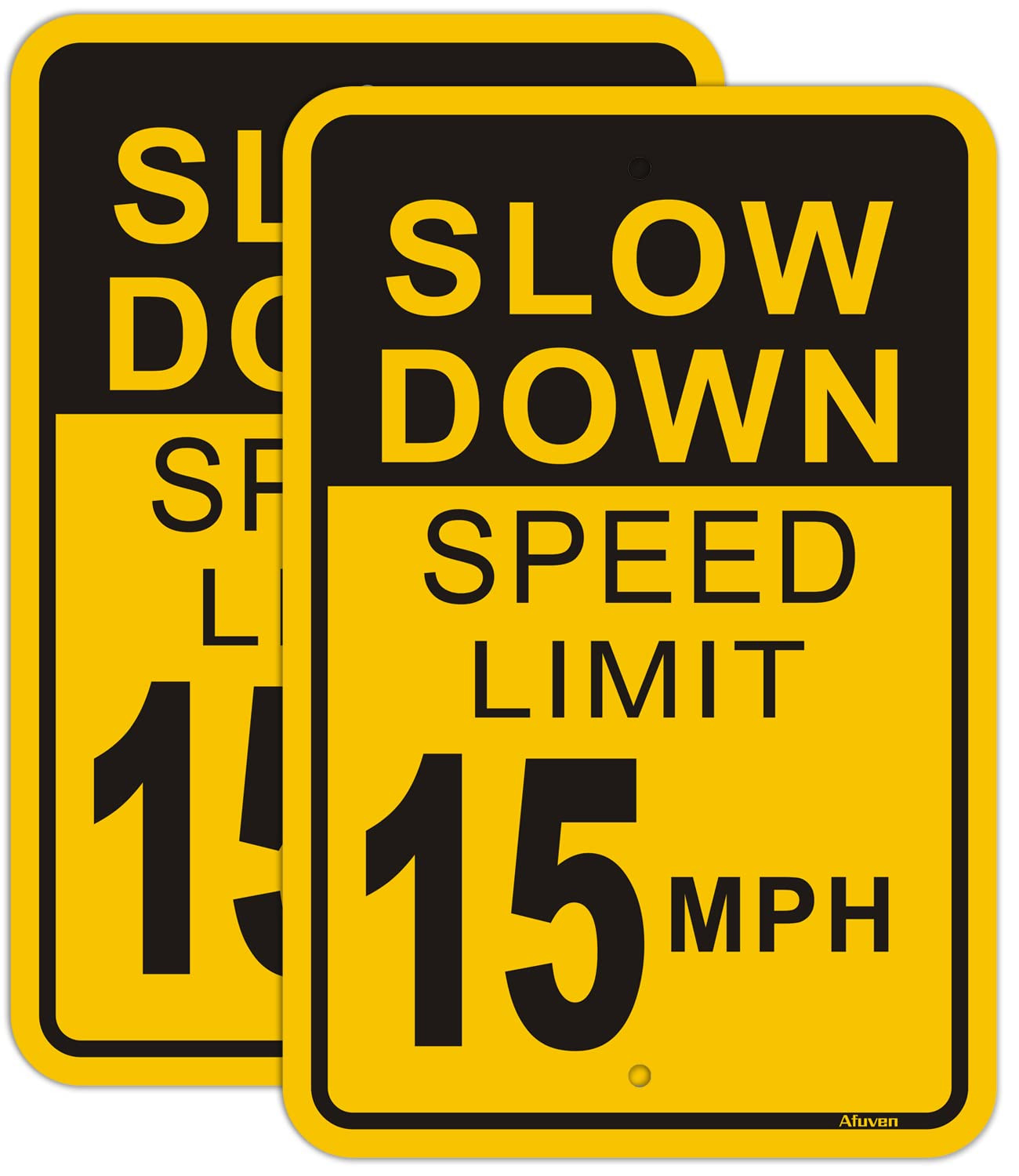 Slow down Speed Limit 15 MPH Sign 2 Pack Metal Reflective 15MPH Signs Slow Traff
