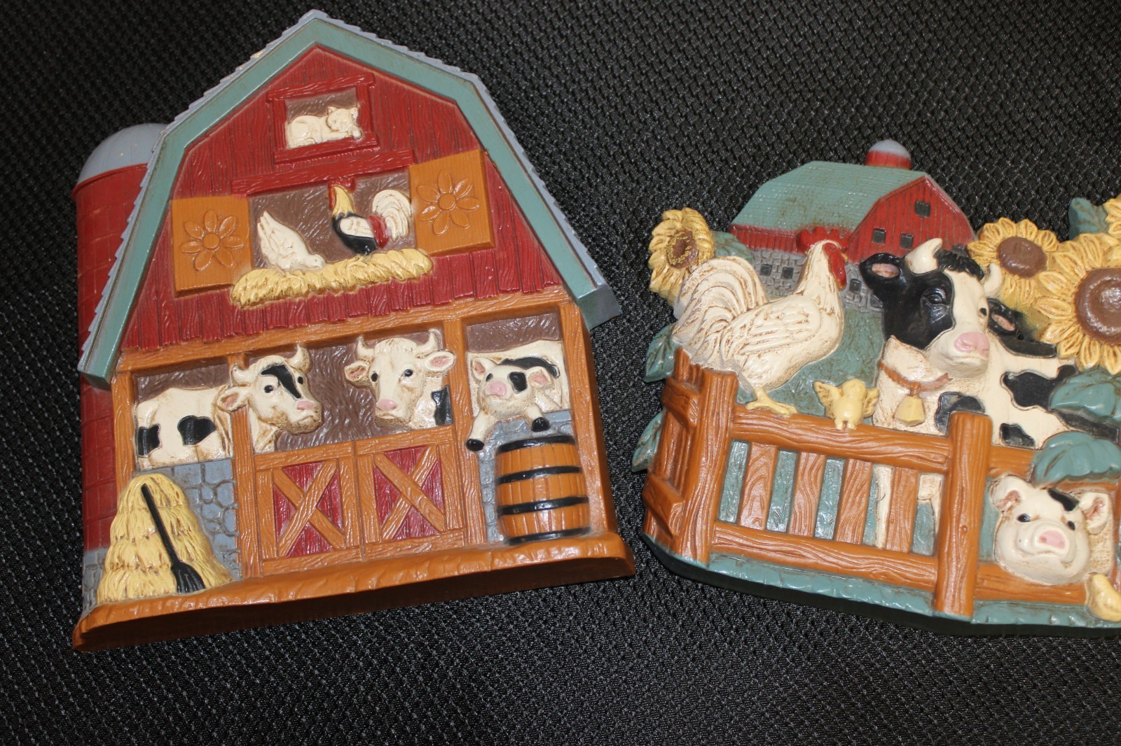 Set of two Home Interiors and Gifts wall plaques cow, chicken, pig, barn