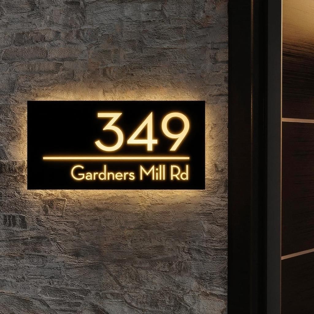 LED Metal Sign House Numbers Backlit Address Plaque Modern Light