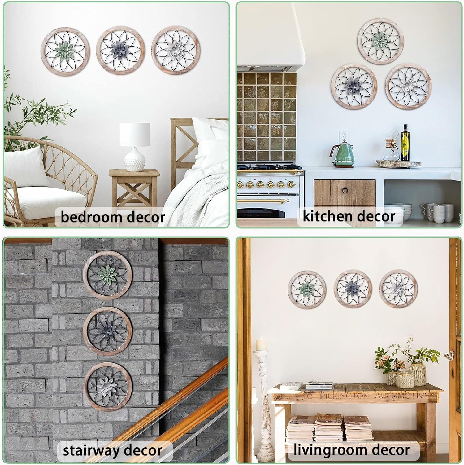 Paquesta 3 Piece round Farmhouse Wall Decor with 6 Piece Interchangeable Flowers