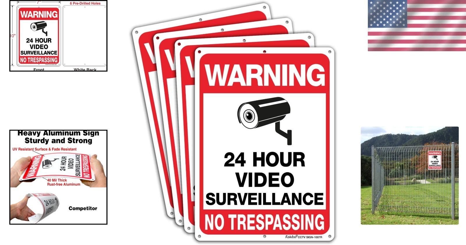 High Visibility 4-Pack Warning Signs 10×7 for Indoor/Outdoor Security