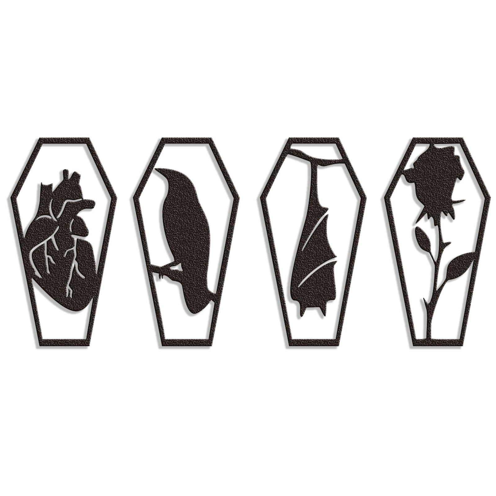 Gothic Wall Decor, Set of 4 Metal Heart Crow, Bat, Rose Sculptures for Gothic…