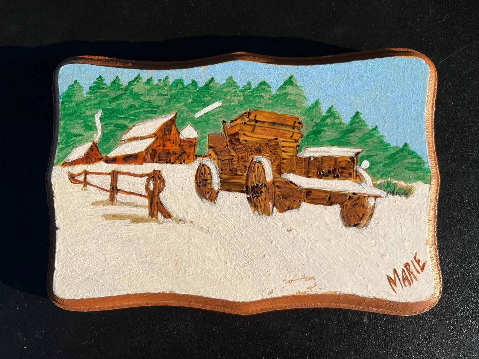 Vintage Hand-Painted Folk Art Wood Plaque Signed Marie