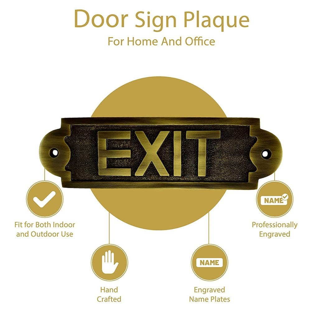 Antiqued Brass Finish Plaque Large Exit Door Sign size 7 inx2 in