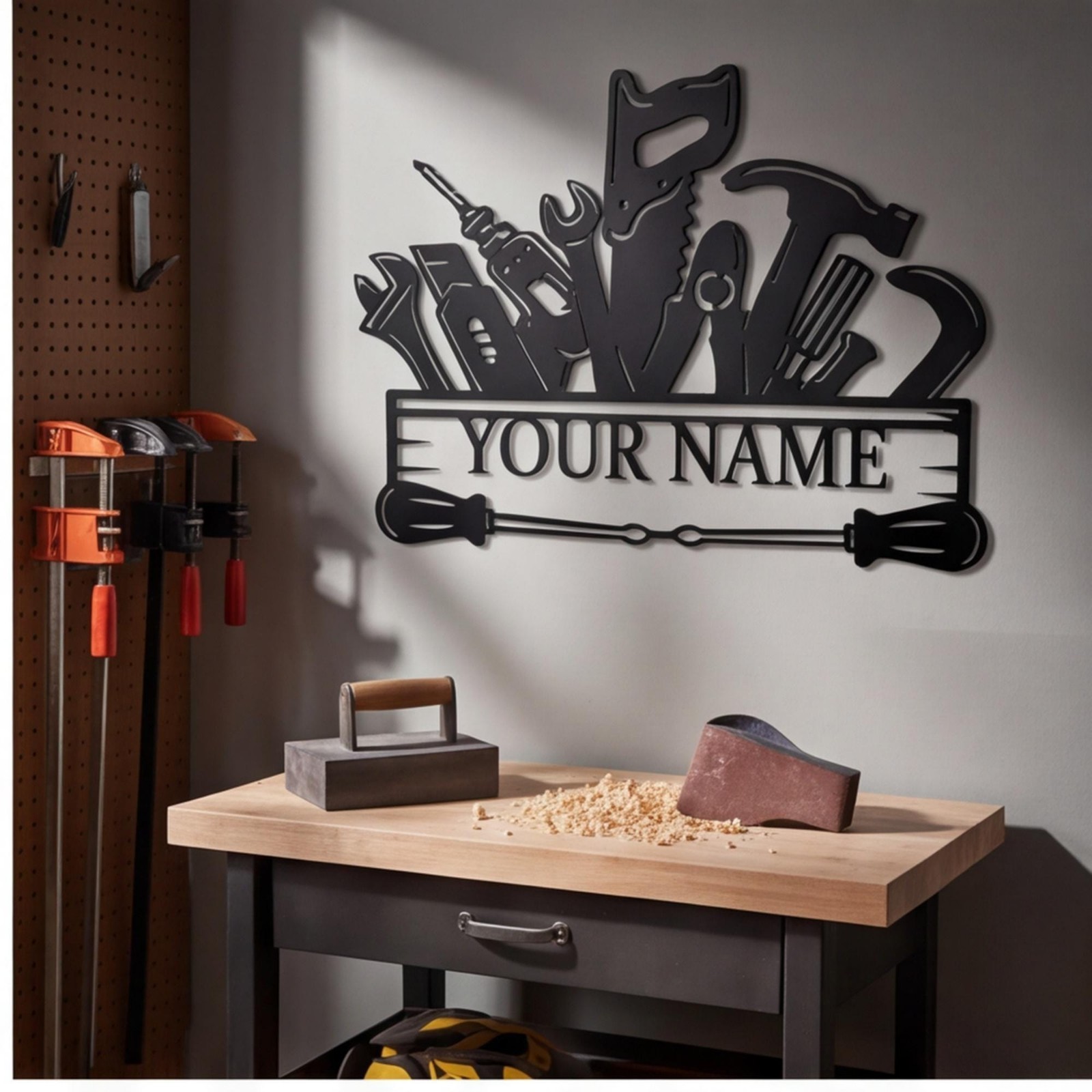 Hand Tool Metal Sign Custom Workshop Wall Decor Garage Mechanic Plaque Gift