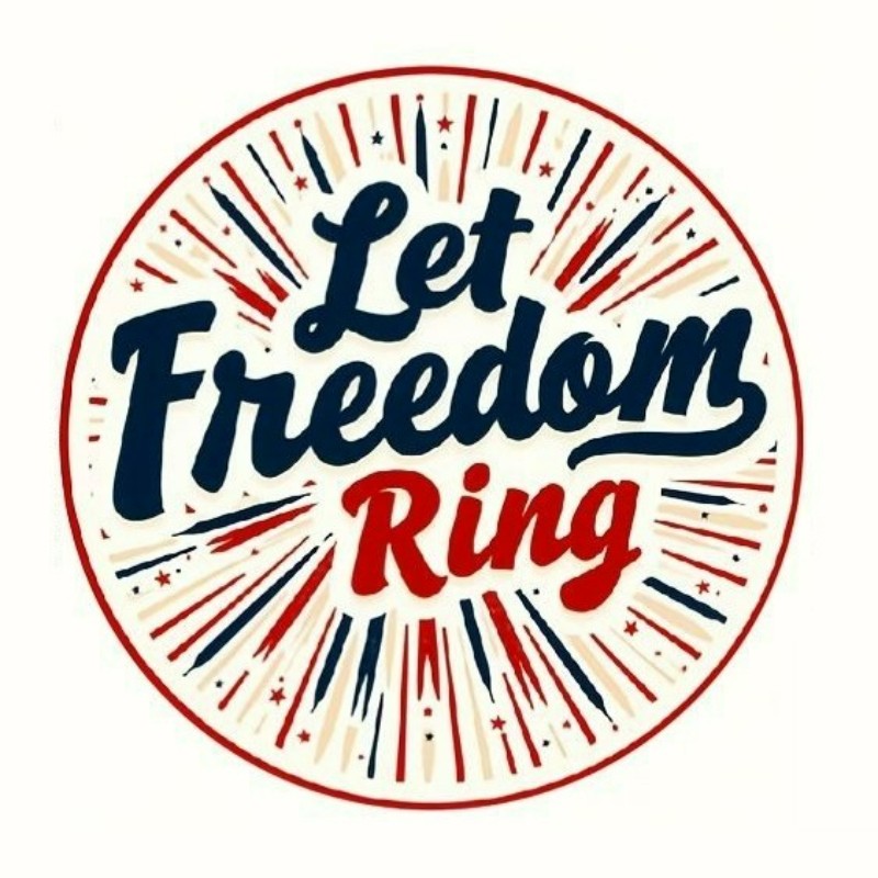Let Freedom Ring Star Burst Patriotic Red Blue Round Metal Sign Wall Decor