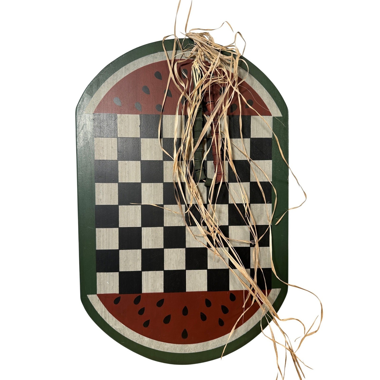 Cottagecore Watermelon Checkers Board Folk Art Wood Wall Decor