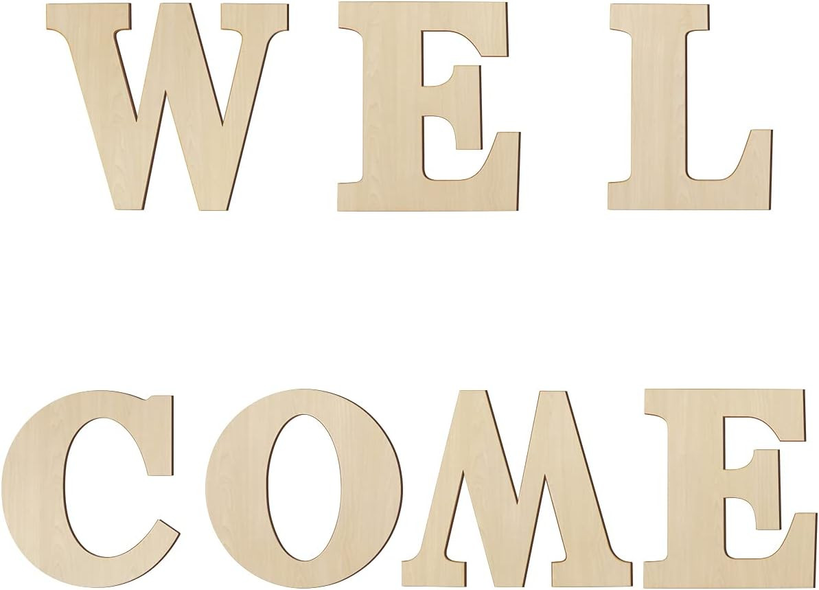 8 Inch Wooden Letter Welcome, Large Wooden Letter, Unfinished Wood Letters “Welc
