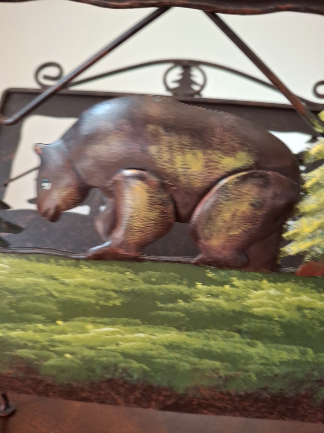Firewood Carrier Holder Magazine Metal Silhouette Cut Out Bear Trees Cabin Woods