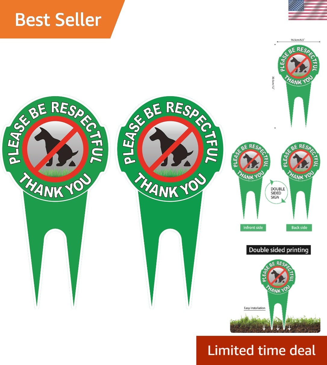 Eco-Friendly Aluminum 2 Pack No Poop Signs – 12″ x 6″ Easy Install with Stakes