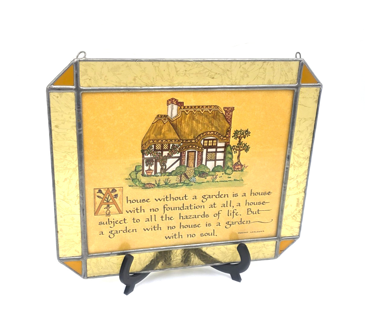Fernand Lequenne Quote Plaque Stained Glass Style Panel Garden Cottage Decor