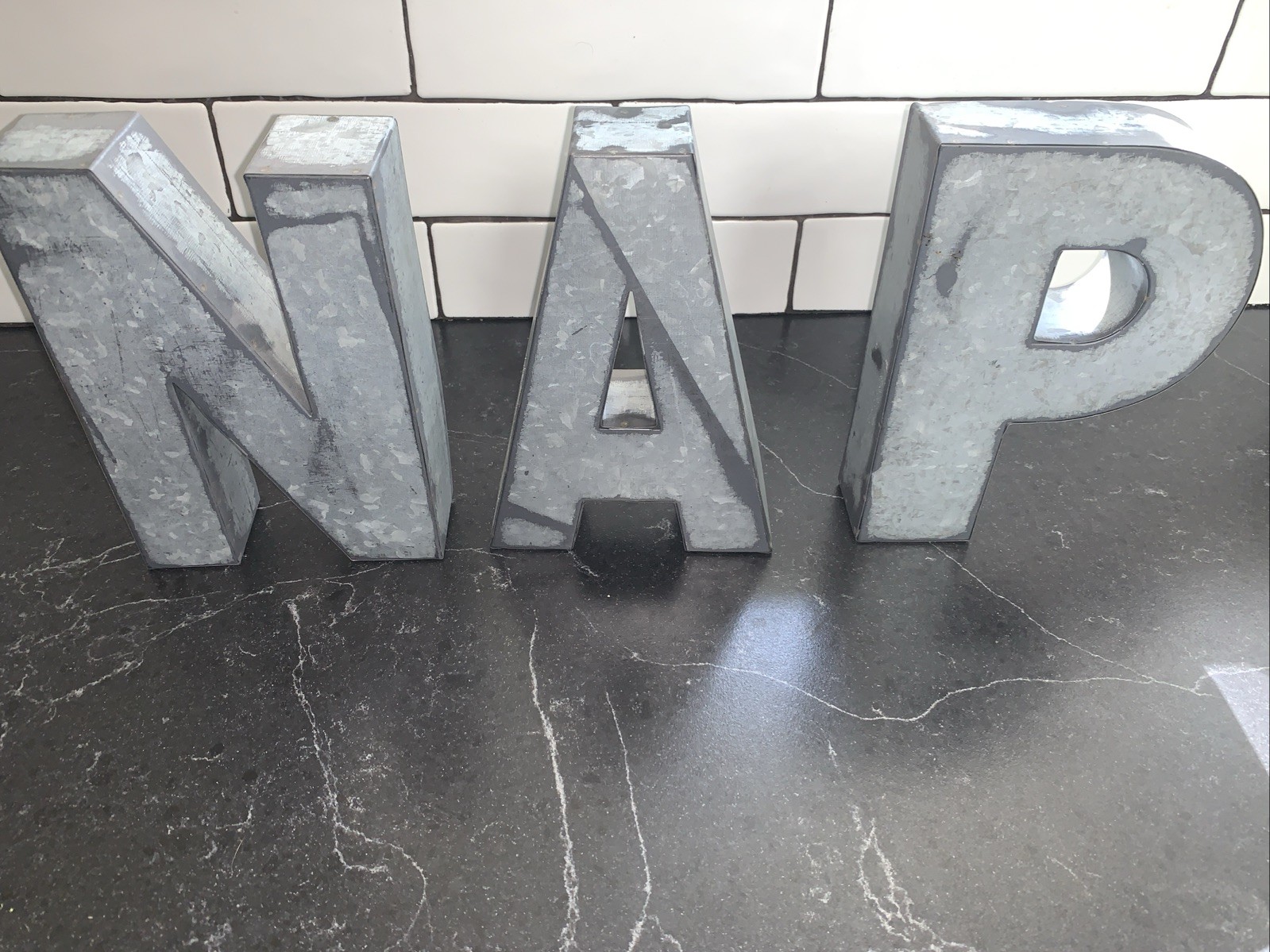 Pottery Barn DUPE Metal 7” Wall Letters “N-A-P” coastal cottage guest cabin EUC