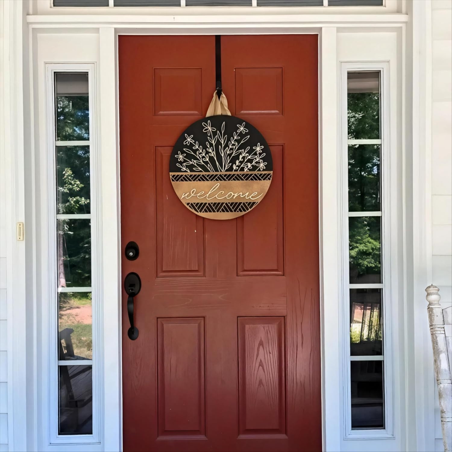 3D Welcome Sign for Front Door, Rustic round Wood Wreaths Wall Hanging Modern