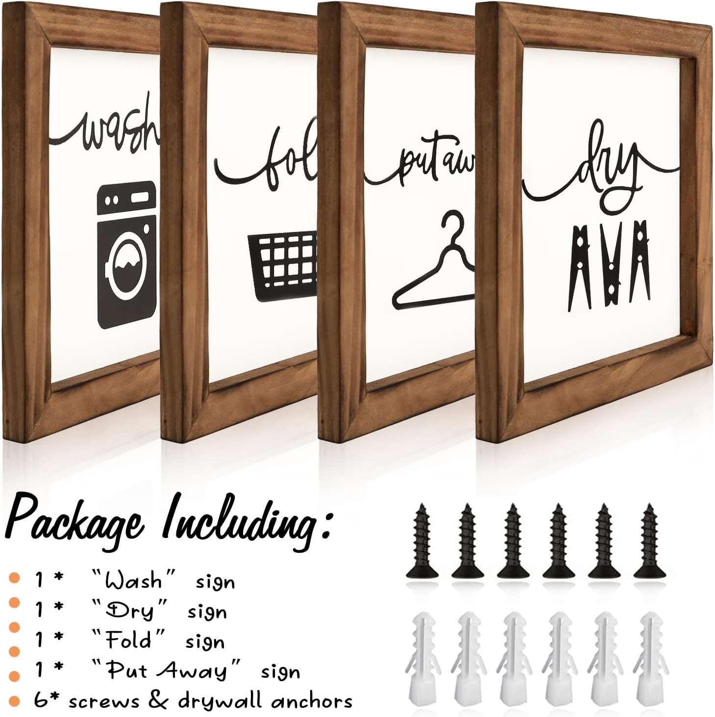 Laundry Room Decor for Wall Farmhouse Signs Set of 4 Wash Dry Fold Put Away R…