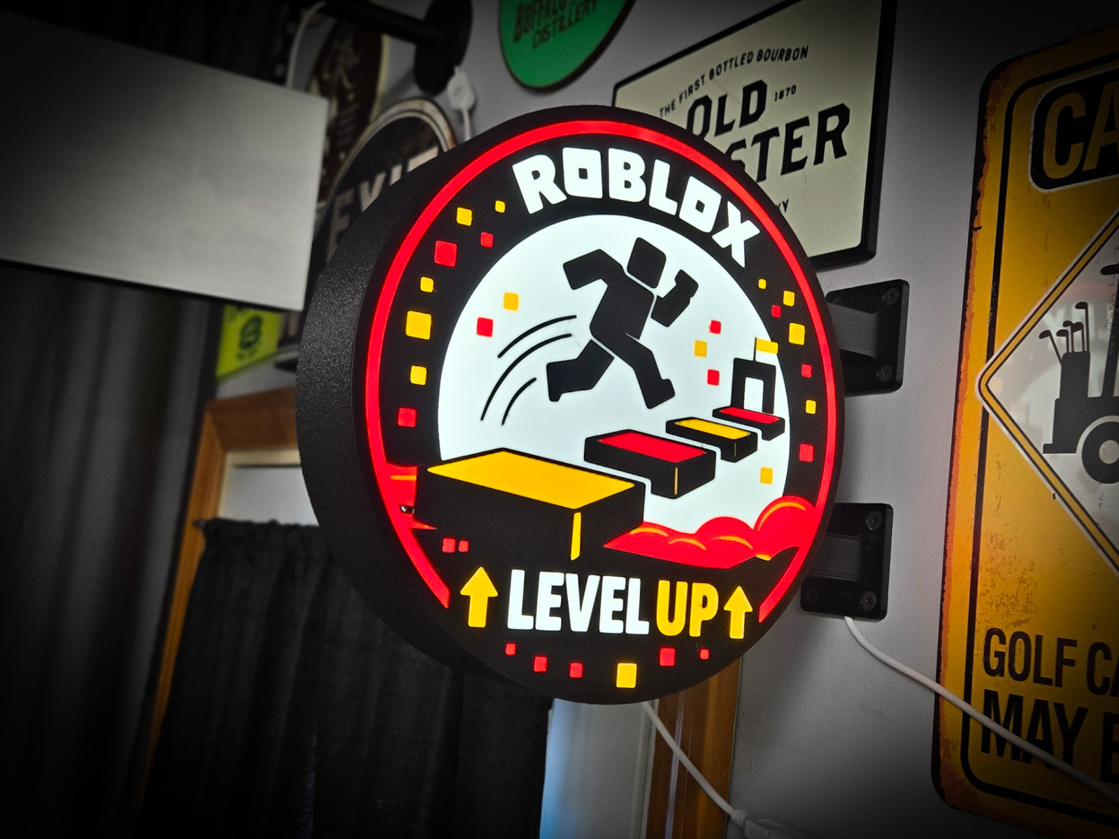 Roblox ~ Level Up LED Lightbox Sign 3D Printed Round Wall Mount Man Cave