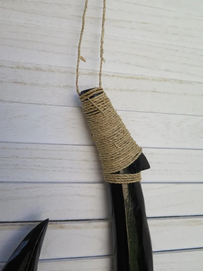 Hawaiian Hand Made Wall Decor Solid Black Wood Polynesian Tribal Fish Hook