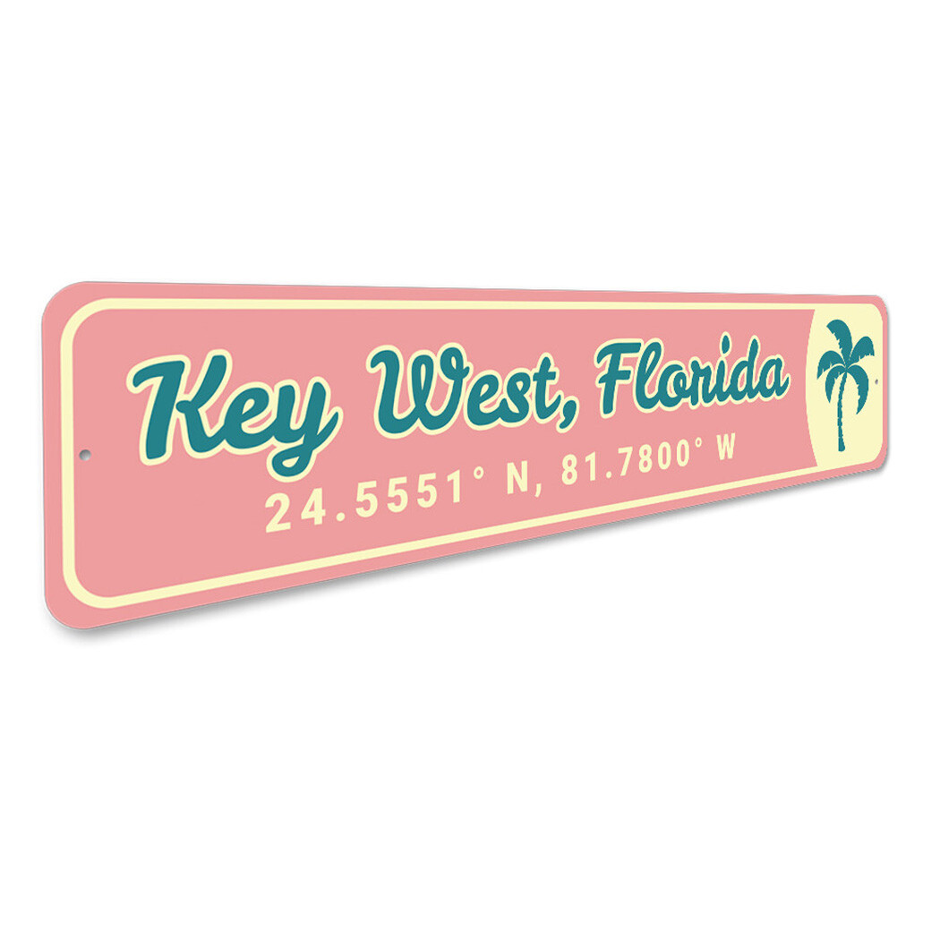 Key West, Florida Coordinates, Palm Tree Beach Sign, Key West Arrow Metal Sign