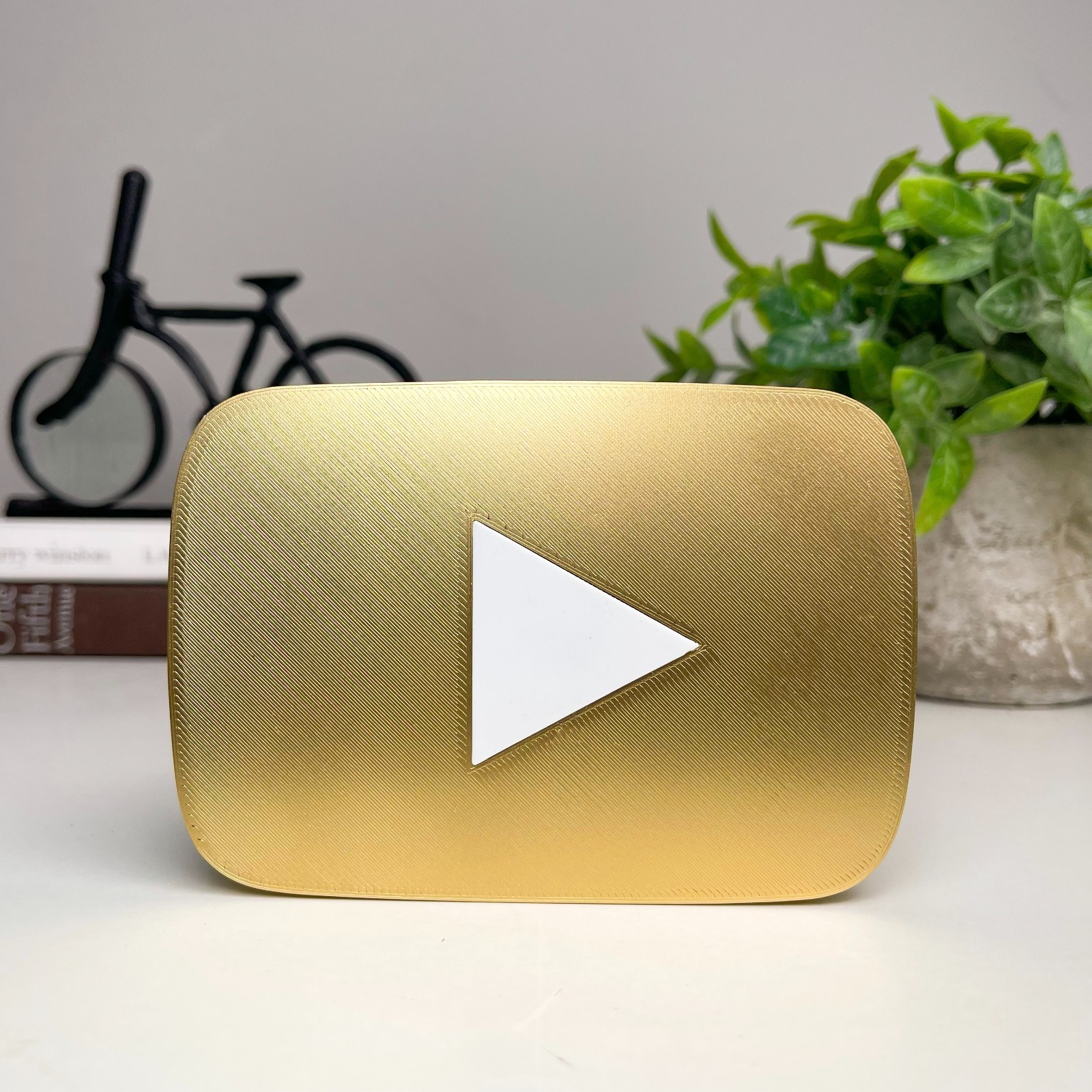 Gold YouTube Play Button Sign 3D Printed Decor