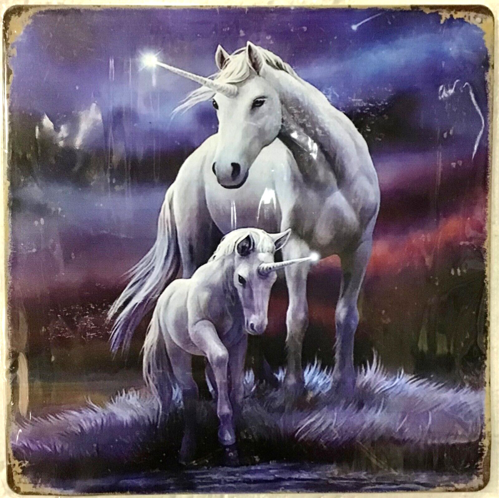 TIN SIGN new 12×12 square d Unicorn fantasy white horse baby magic forest Q10