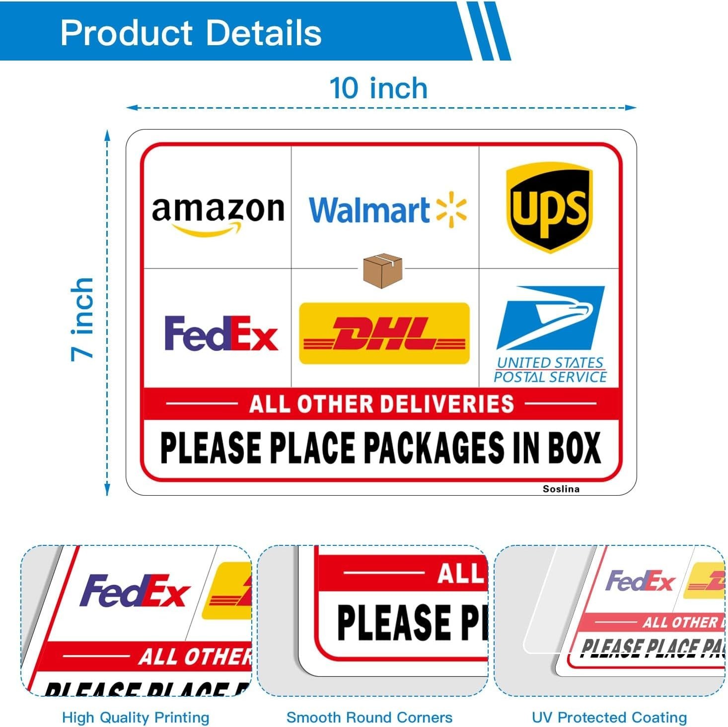 Please Leave Packages in Box Sign, Delivery Signs for Packages, 4 Pack 7X10 Inch