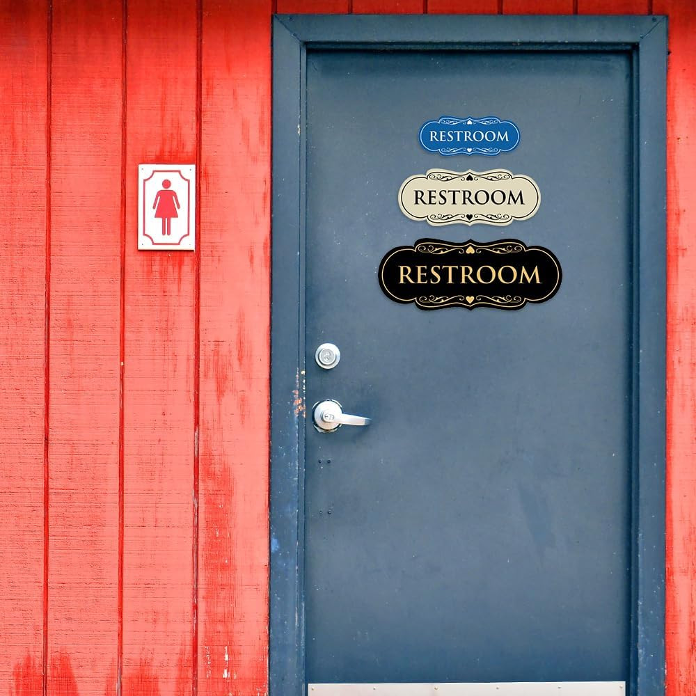 Designer Restroom Wall or Door Sign – Bathroom Signage | Durable Plastic and Eas