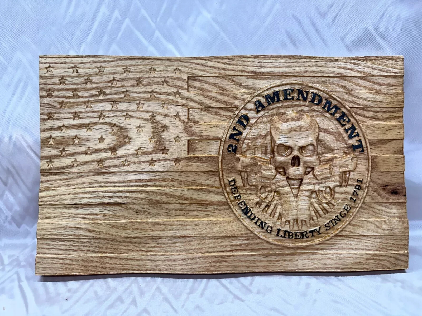 2nd Amendment Oak Wood Wavy Flag “Defending Liberty Since 1971”