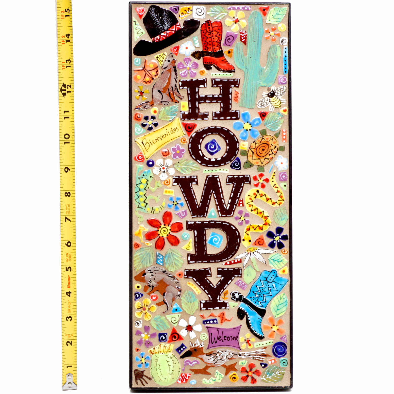 Mosaic Tile Southwest Style Welcome Plaque HOWDY by Carol Hegedus Handmade Large