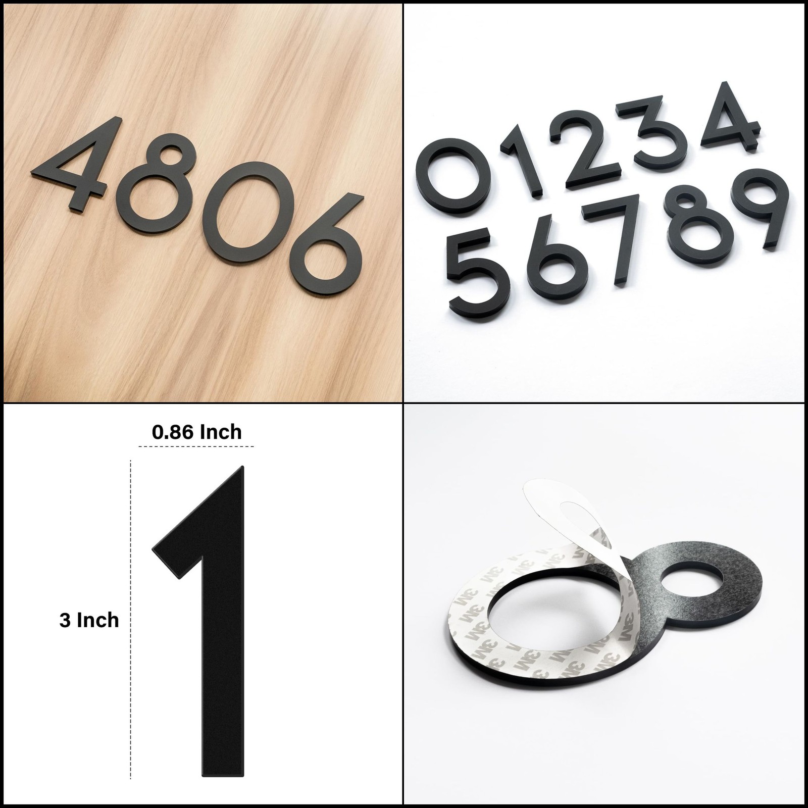 3 Inch Self-Adhesive Mailbox Numbers Black Modern House Address Sign Outside
