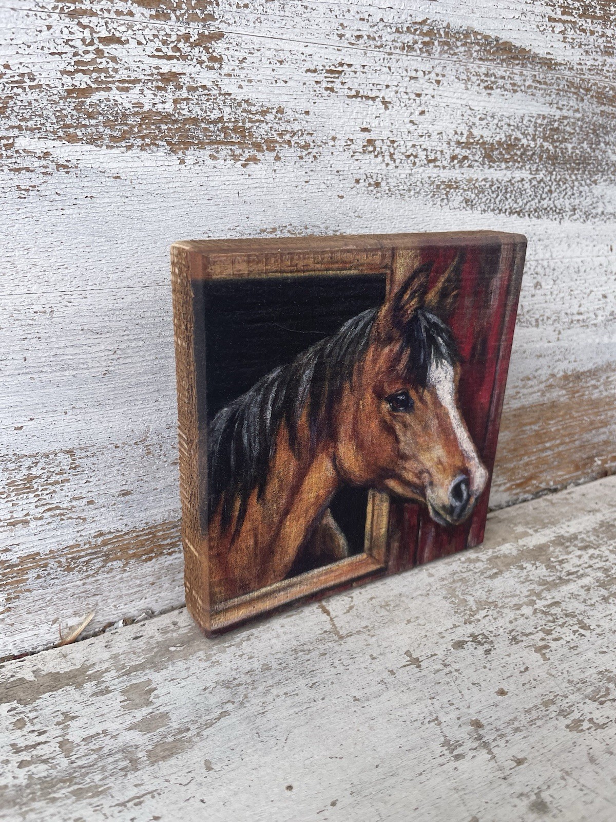 Buckskin Horse Wood Block Sign Farmhouse 6”x6” NEW