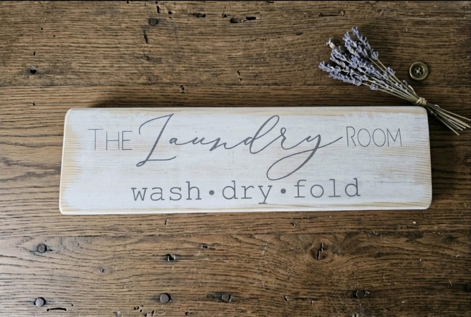 White Farmhouse Wooden Sign Wall Art Decor for Home “Laundry”
