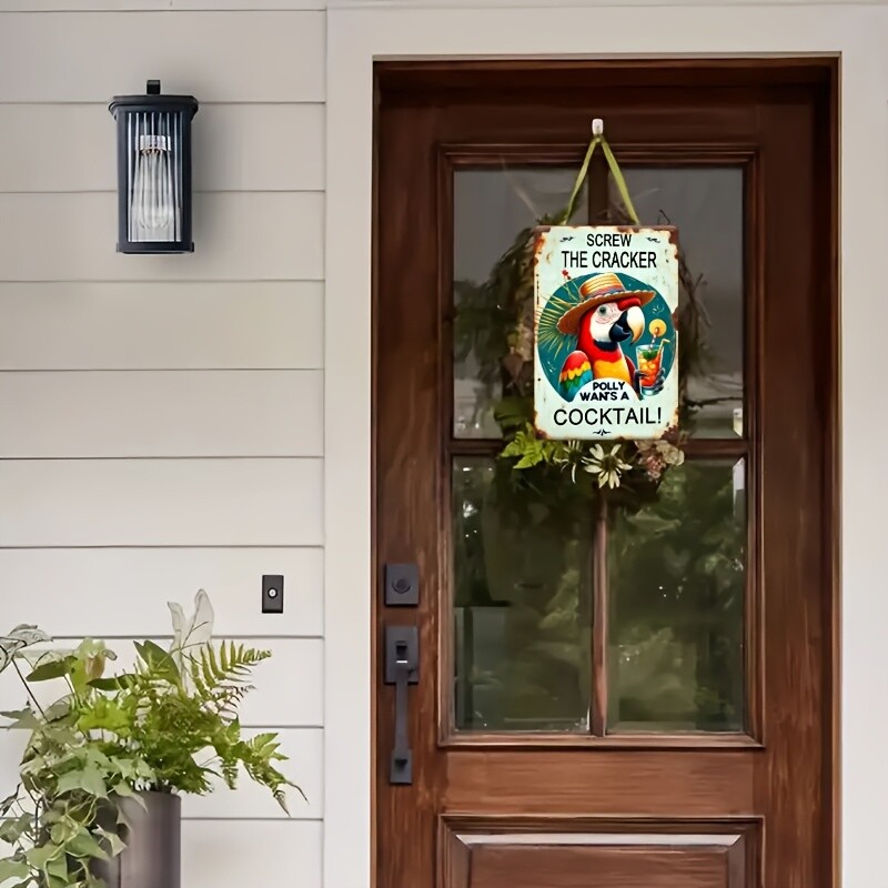2D Flat – 1pc Vintage Parrot Cocktail Metal Tin Sign For Outdoor Decro, Retro Hu
