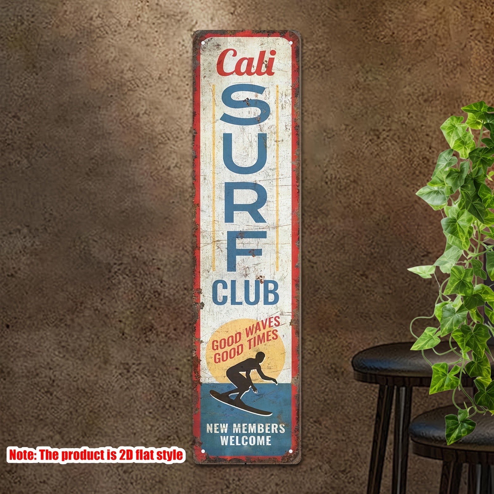 Distressed Cali Surf Club Metal Sign Surf Shop Bar Man Cave Wall Plaque Decor