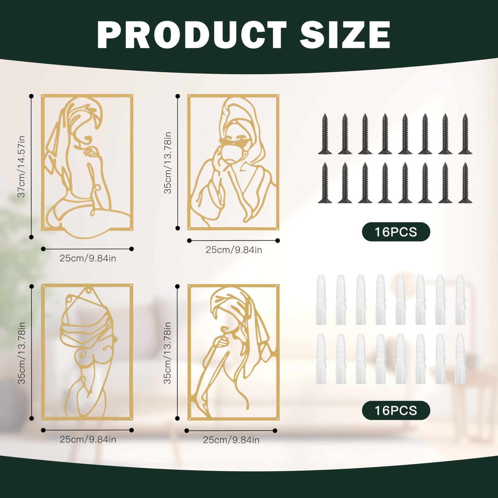 4 Pcs Gold Metal Wall Art Decor, Woman’s Body Shape Line Wall Art for Living …