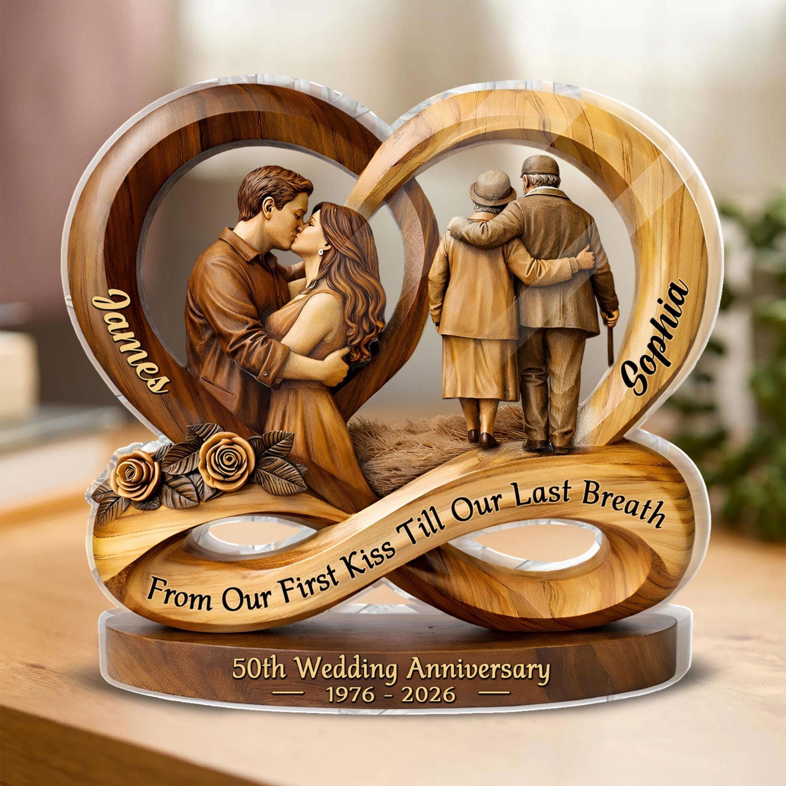Personalized 50th Anniversary Acrylic Block Gift for Parents Golden Wedding
