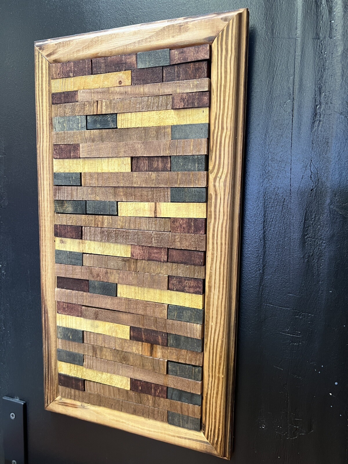 Handmade Geometric Brick Style Wooden Wall Art Wood Wall Decor 9.5 x 17.5 Inches