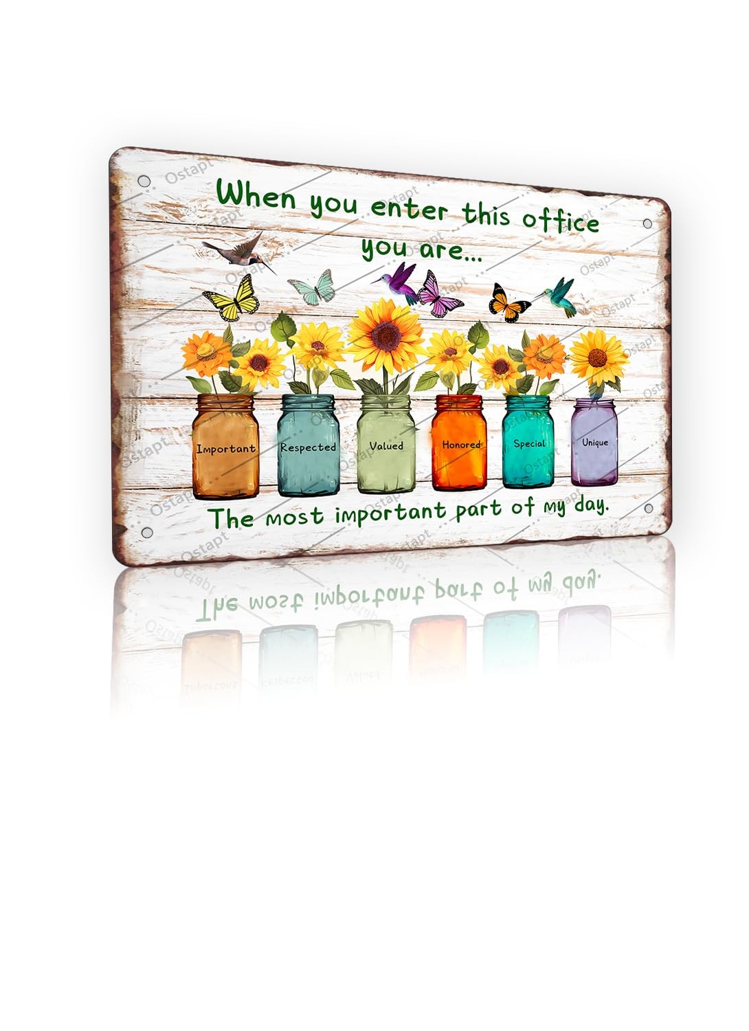 Office Wall Decor Vintage Metal Tin Sign When You Enter 12″L x 8″W, Sunflower