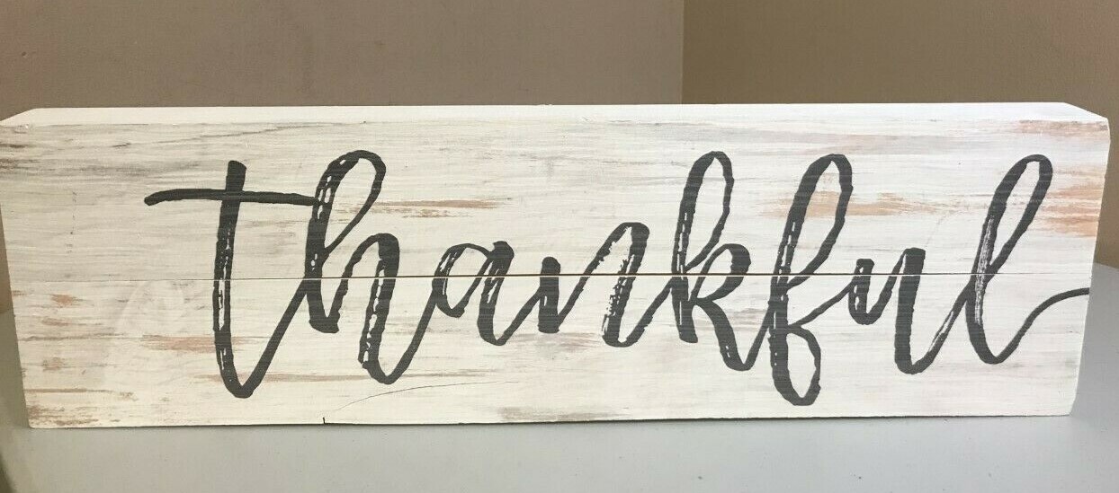 P. Graham Dunn Thankful Grey Script Whitewash 24 x 7 Wood Boxed Pallet (Cracked)