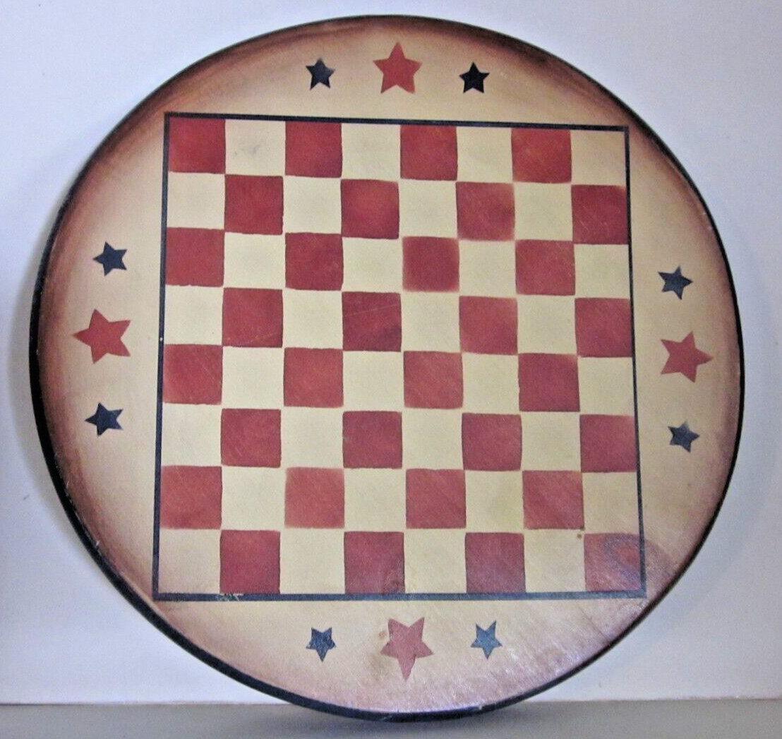 Primitive Country Checkerboard Star Round Hanging Gameboard MDF Wood 10.5W