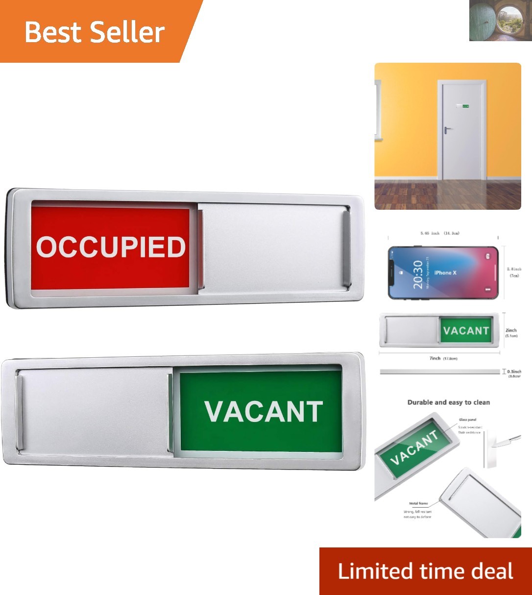 Versatile Sliding Vacant Occupied Sign for Home, Office, and Restrooms – 7”x2”