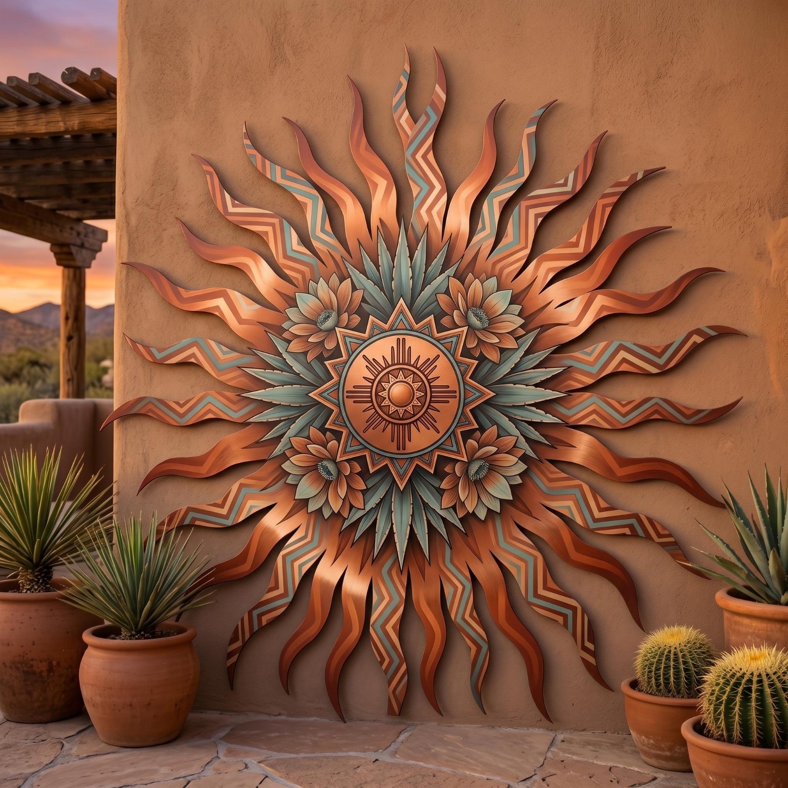 Southwestern Metal Sun Wall Art, Desert Style Wall Hanging, Outdoor Wall Decor