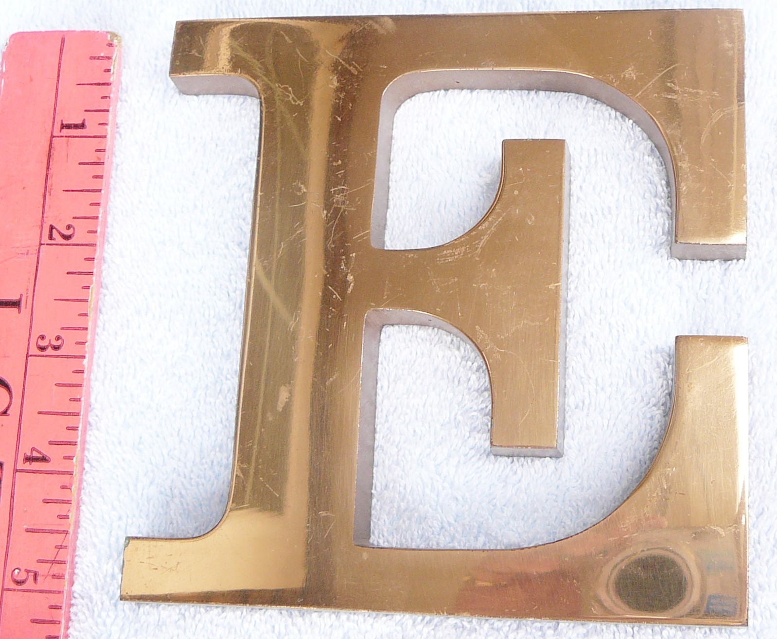 Solid Brass Letter “E” glossy finish 5×5 inches 1/2 inch thick