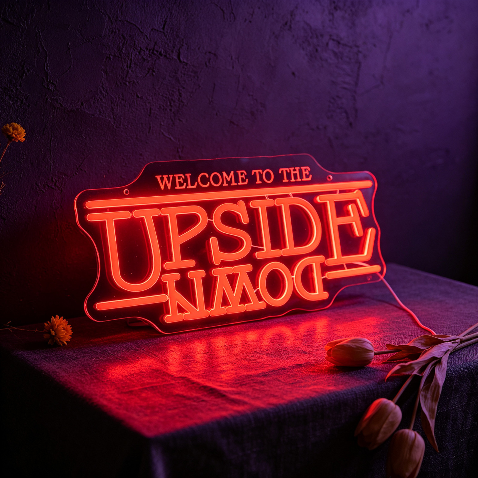 Stranger Things Inspired Fan Made Upside Text Neon Sign,12.5×16.5in