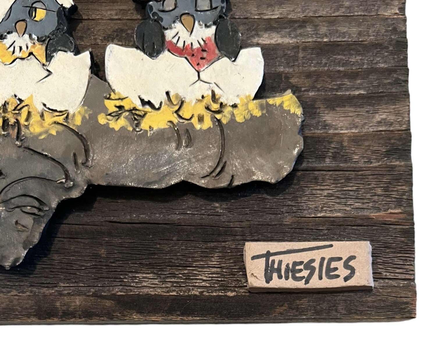 Handmade Clay Creation Wall Art Owl Family Bird OOAK Darlene Thiesies Signed