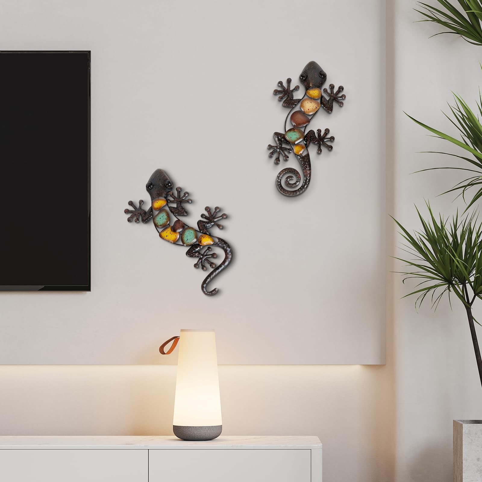 Metal Gecko Wall Decor Large 2 Pack, Outdoor Lizard Wall Art, Metal Lizards W…