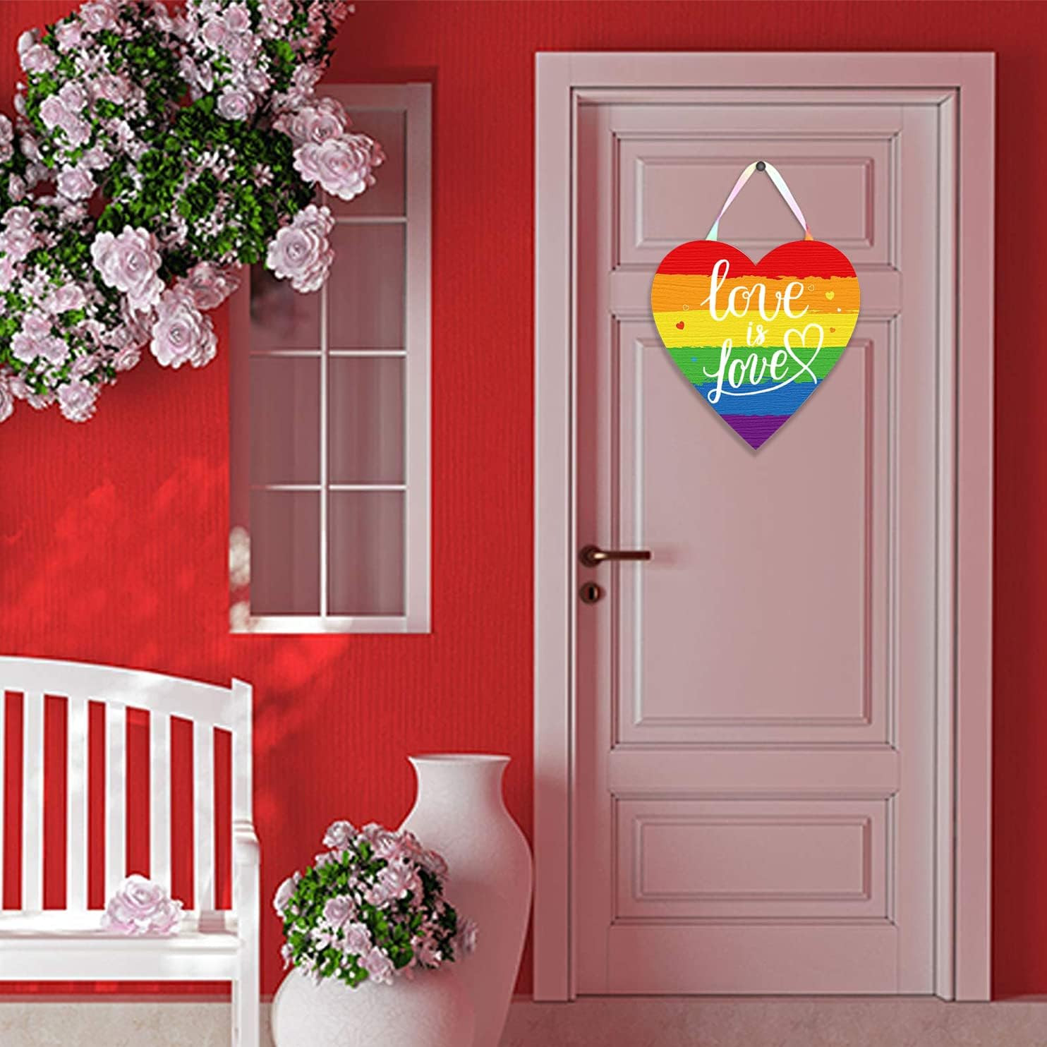 12×12 Pride Wooden Door Sign Rainbow Love Is Love Wall Decor Hanger