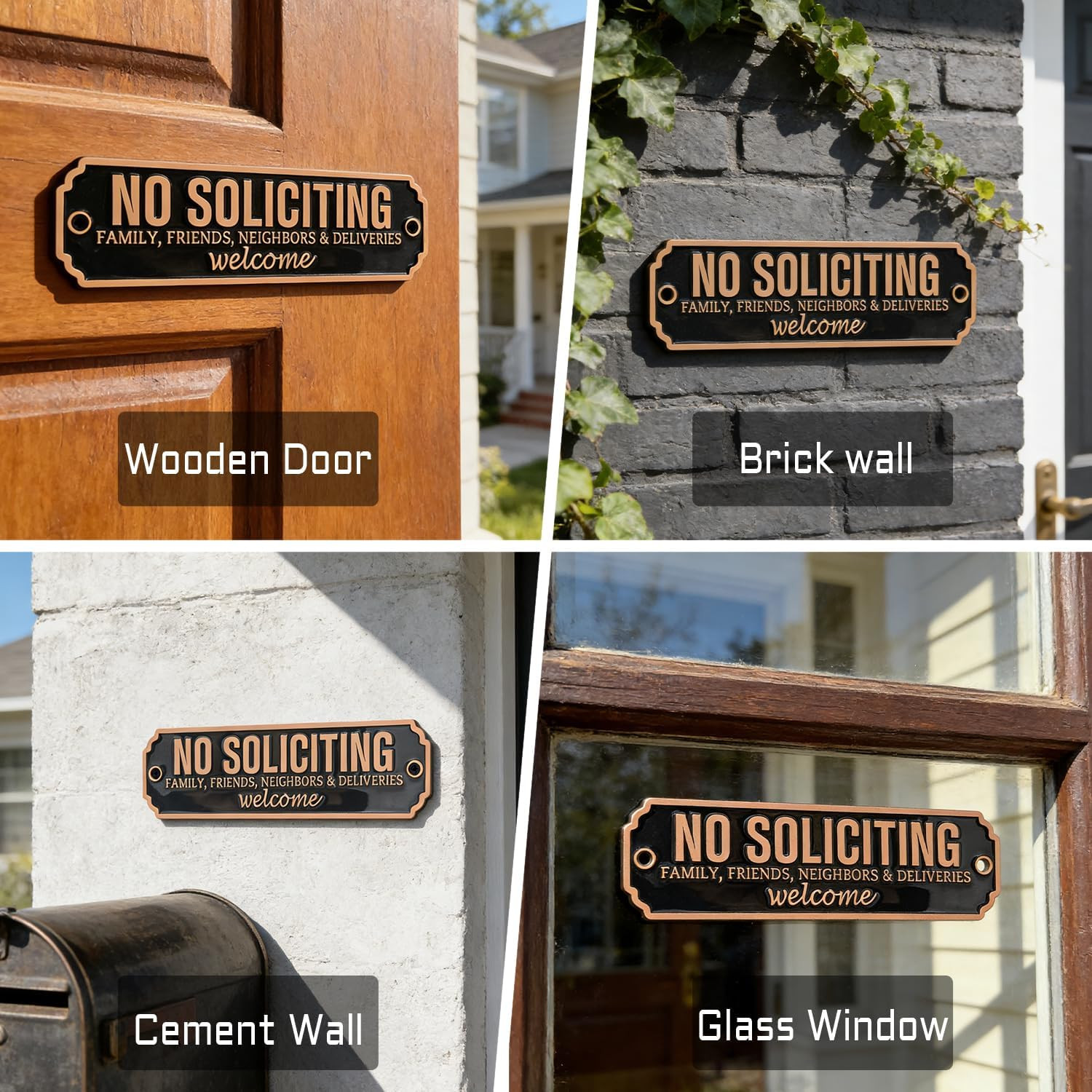 Brass No Soliciting Sign, No Soliciting Sign for House, Elegant Welcome Front