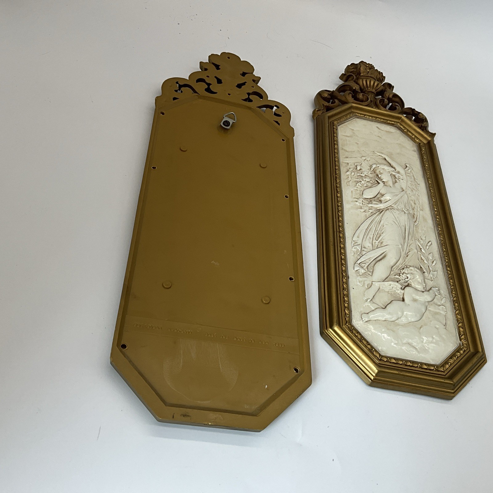 2 Vtg Homco Dart Plastic Decor Wall Plaques Art Nouveau Ladies W/ Cherubs 16 5/8