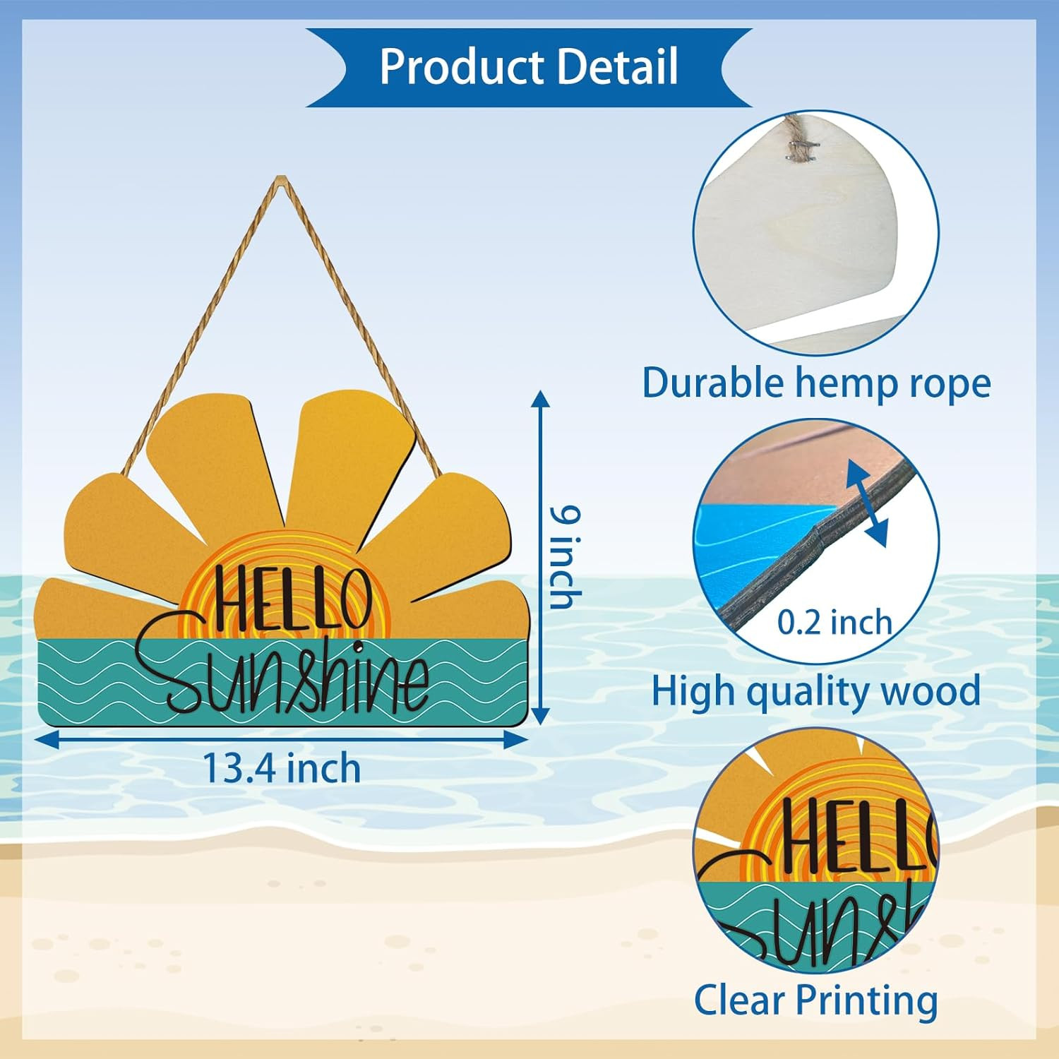 Summer Decor Summer Door Decor Sun Shape Hanging Plaque Pool Decorations Wooden