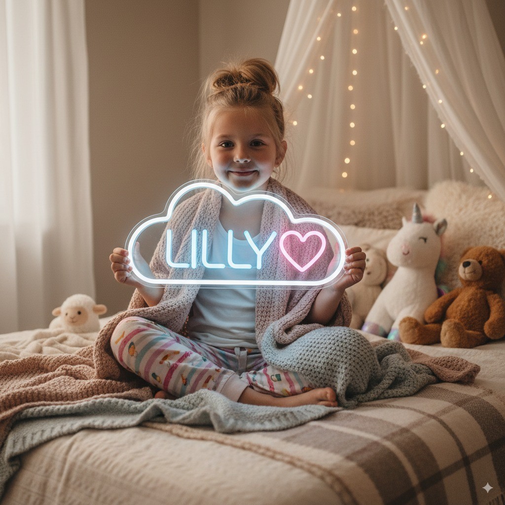 Nursery Neon Sign, Baby Name Custom LED Light, Personalized Kids Room Wall Decor