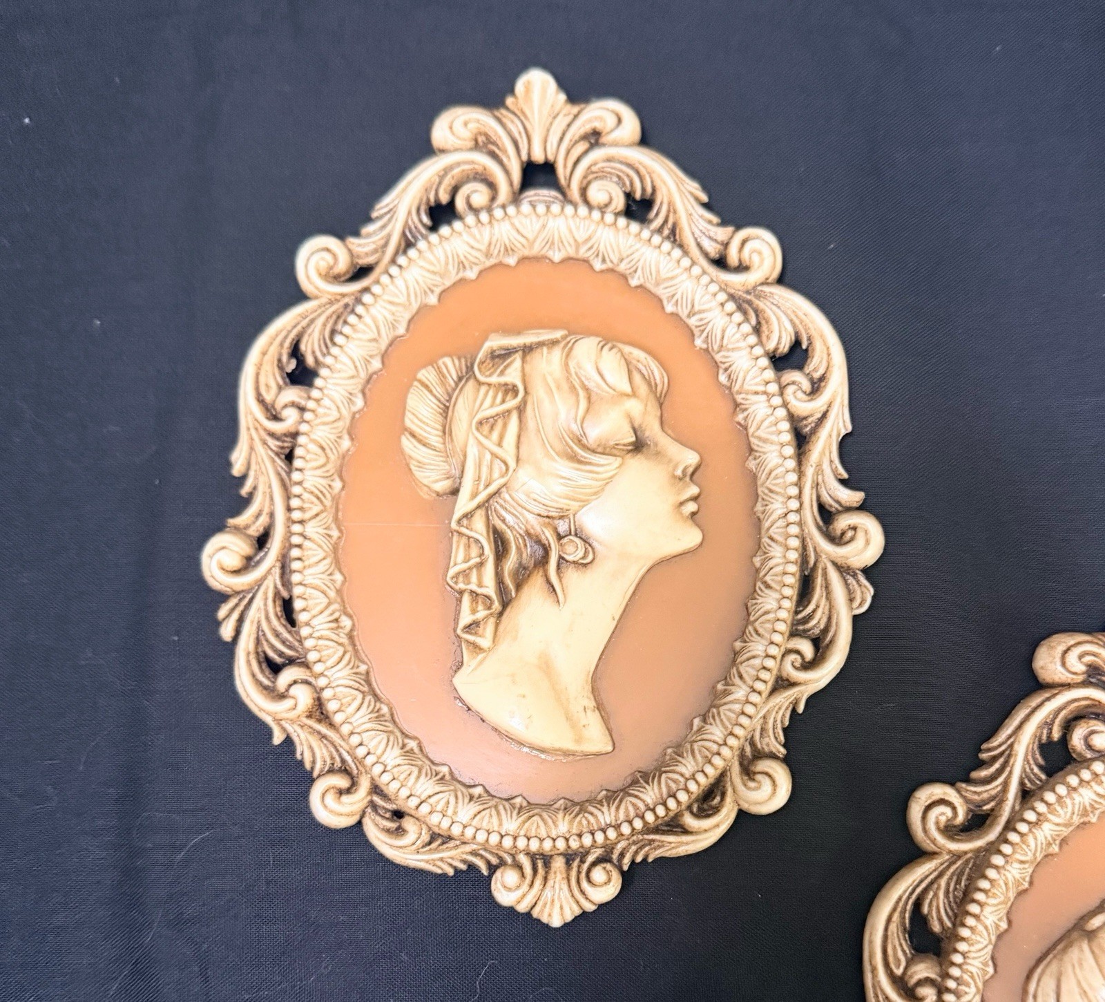Vintage Set Of (3) Victorian Style Cameo/Ladies Silhouette Wall Hangers